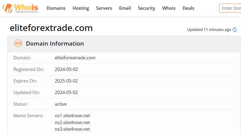 Whois lookup results