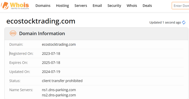 Whois lookup results