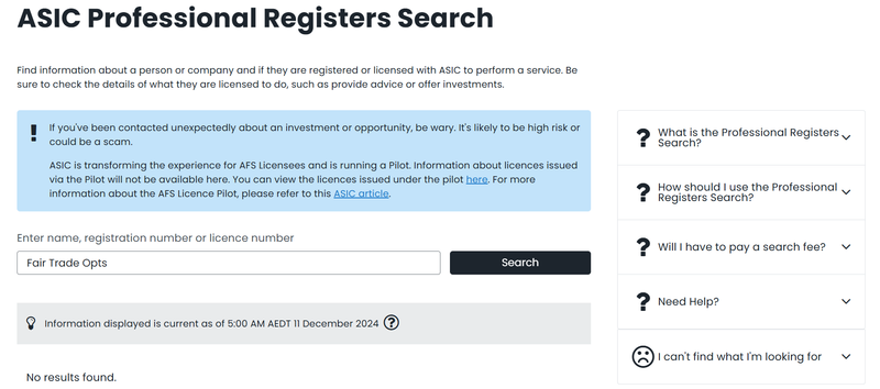 Fair Trade Opts ASIC