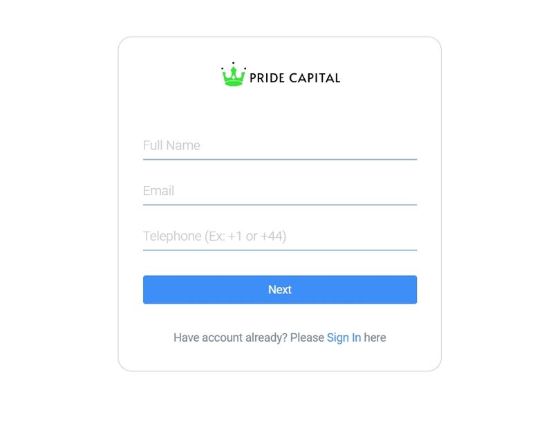 Account Registration Process of Pride Capital FX