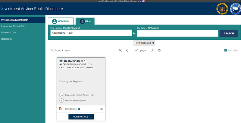 IAPD Query Result