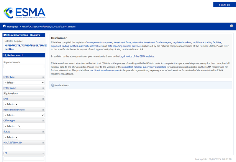 Результат запроса ESMA