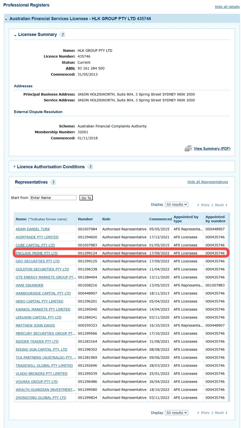 Información de licencia principal en Australia