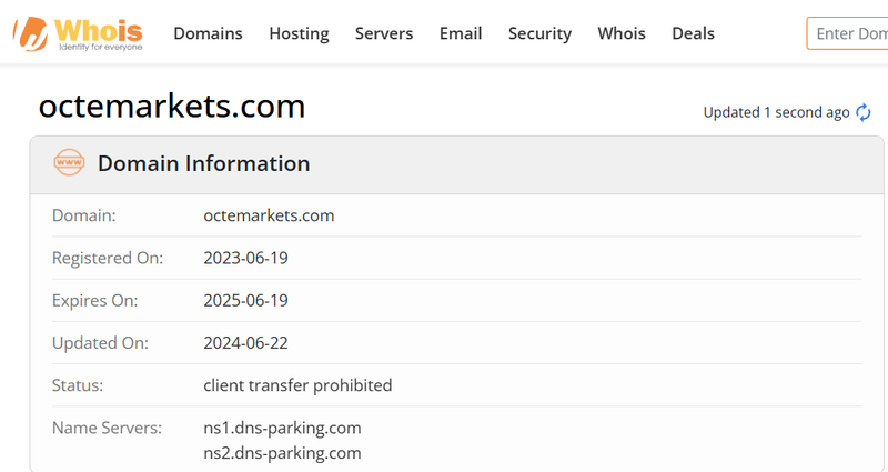 Whois lookup results