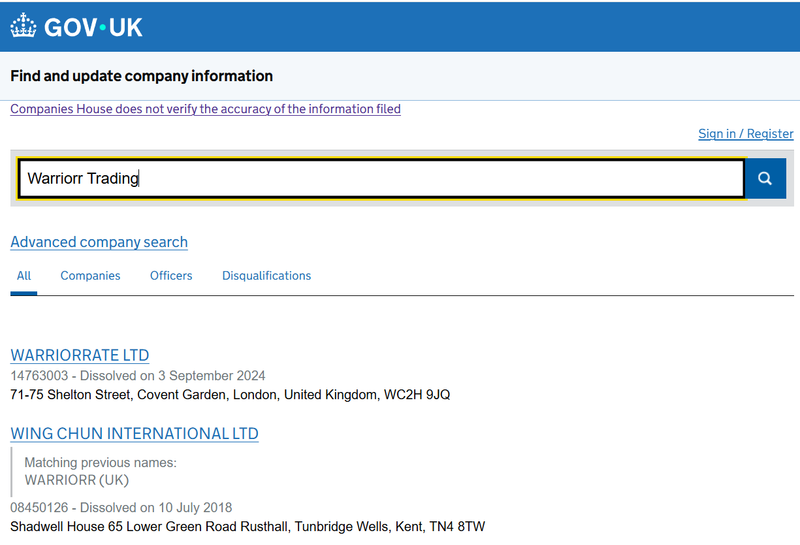 ผลการสอบถามจาก Companies House