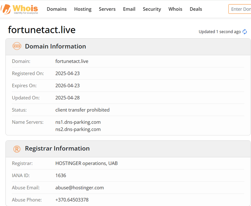 Resultado de consulta Whois
