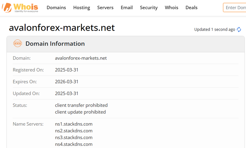 Whois lookup results