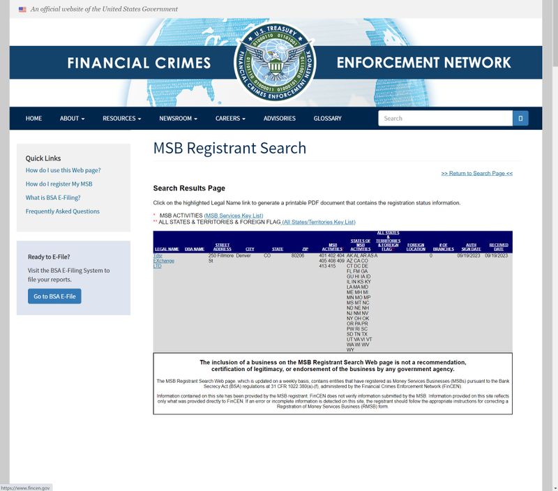 Información regulatoria MSB de TDSR Exchange