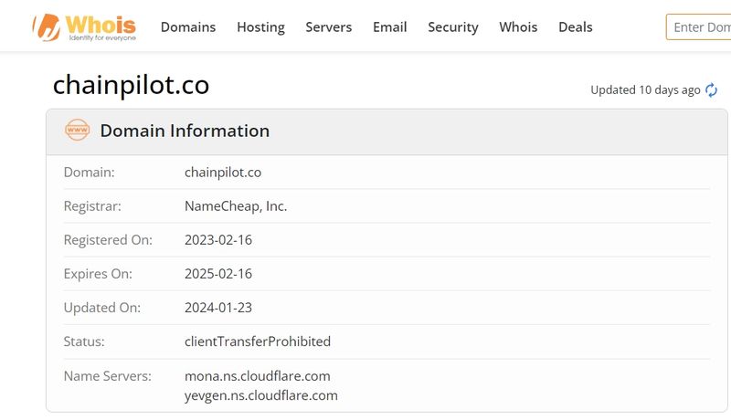Chainpilot的官网域名注册时间