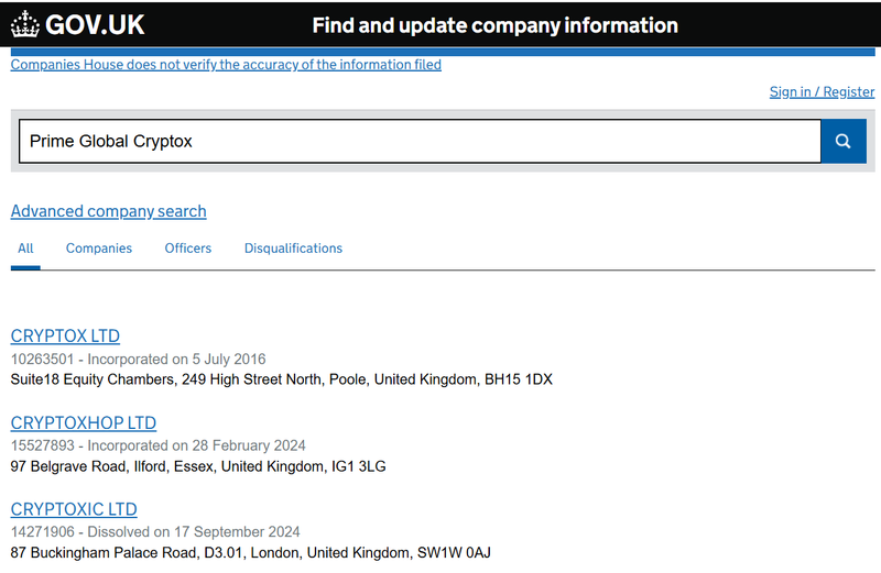 Companies House Query Result