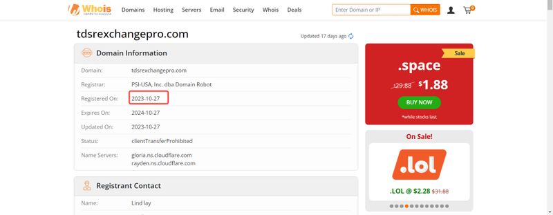 Tiempo de registro del dominio de TDSR Exchange