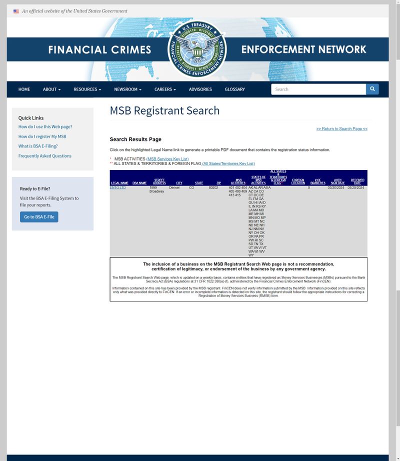 Información regulatoria de MSB de ENTG
