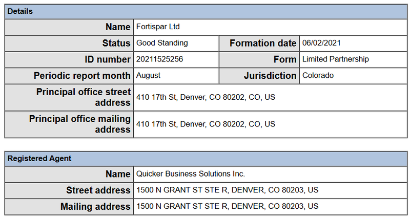 Colorado Secretary of State Query Result