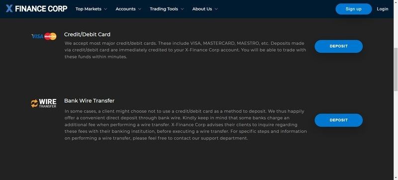 X-Finance Corp提供的出入金方式