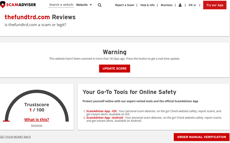 ScamAdviser High-Risk Platform Warning