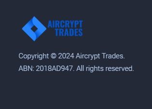 Aircrypt Trades的官網頁腳展示了一個來自澳大利亞工商局(ABN: 2018AD947)的號碼