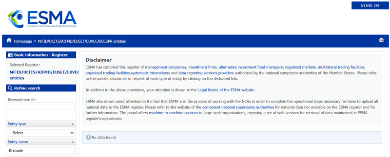 ESMA Query Result