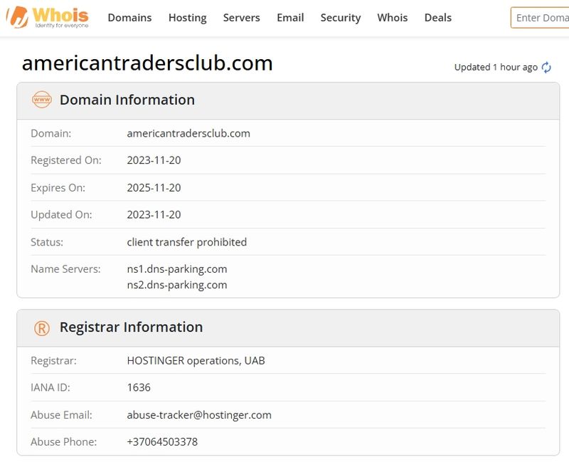 americantradersclub.com 등록 시간 2023년 말