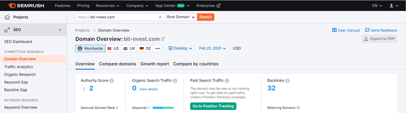 Semrush 트래픽 데이터