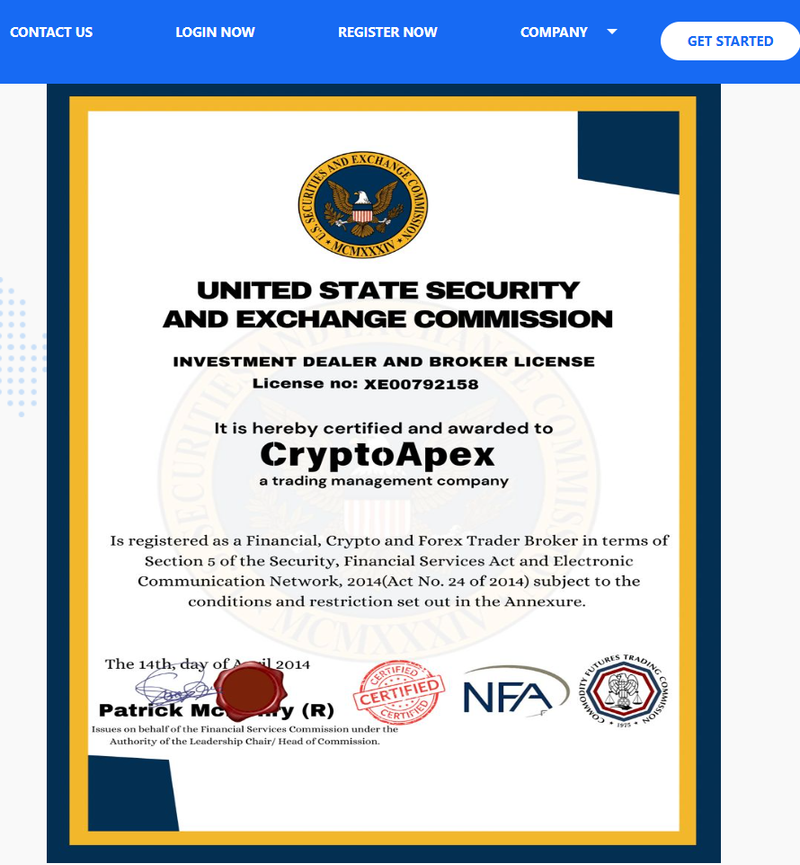 Financial regulation claimed on the website