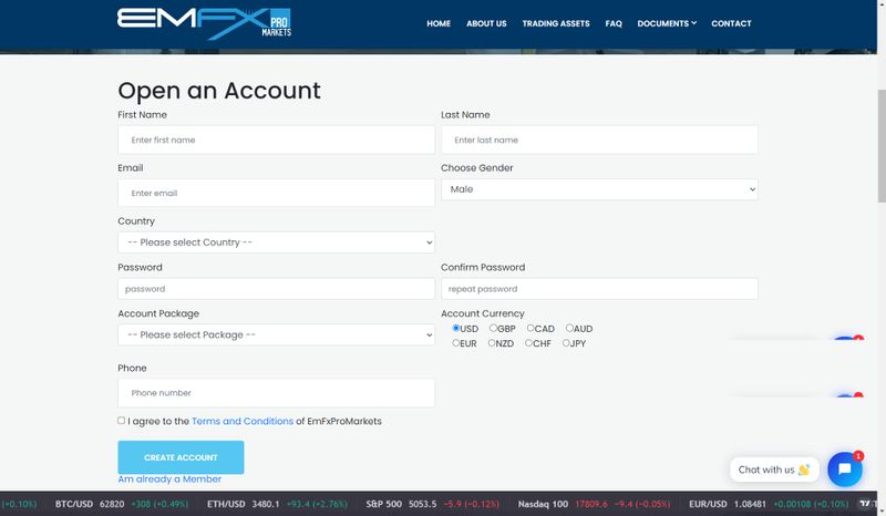 EmFxProMarketsの口座登録