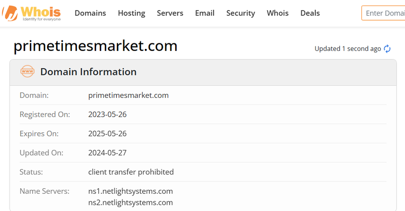 Whois lookup results