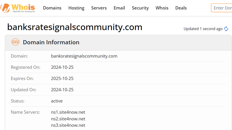 Whois lookup results