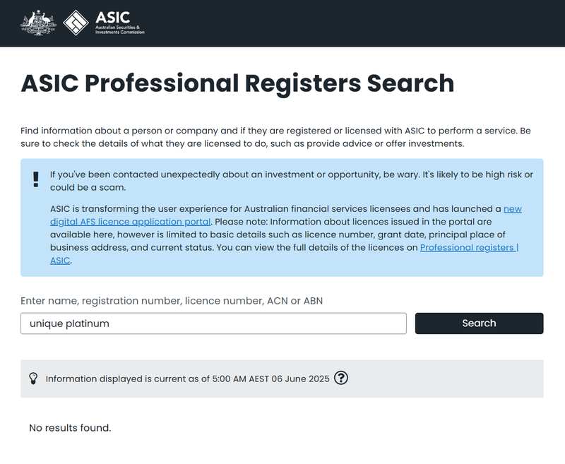 ASIC Query Result