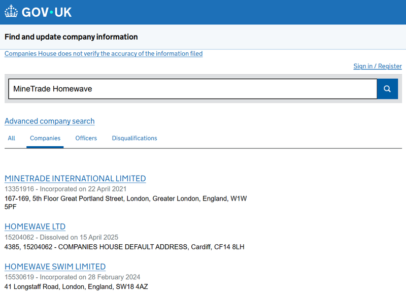 ผลการค้นหาจาก Companies House