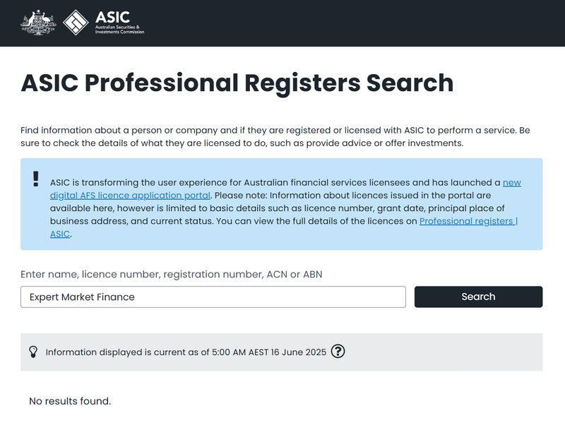 ASIC Query Result