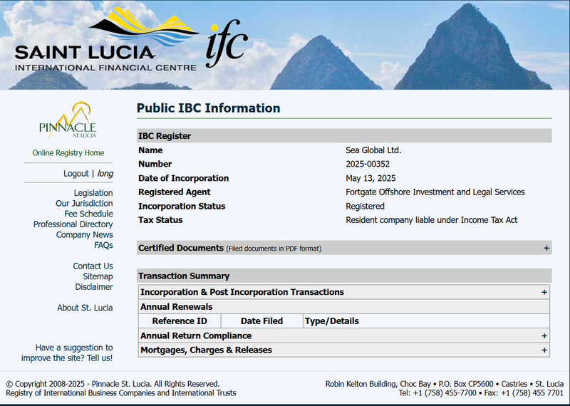 Entity registration information