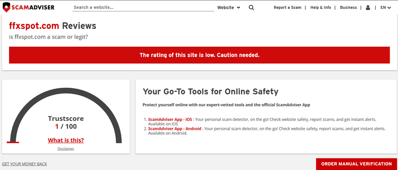 ScamAdviser High-Risk Platform Warning