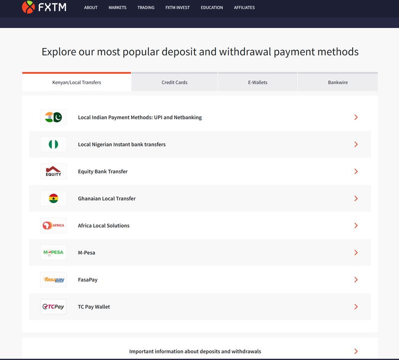 Deposit and Withdrawal Methods