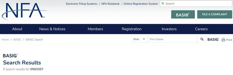 经过核实,NFA官方网站上并没有这一注册号的记录