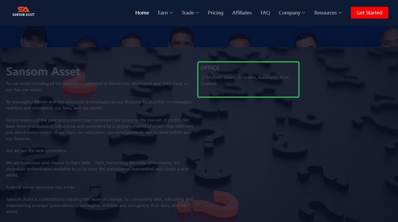 Sansom Assetが公式サイトで公開した会社の住所