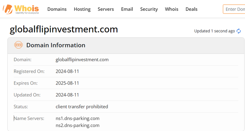 Whois lookup results