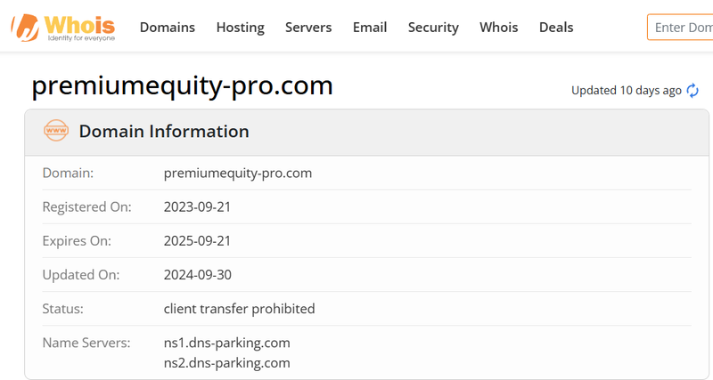 Whois lookup results