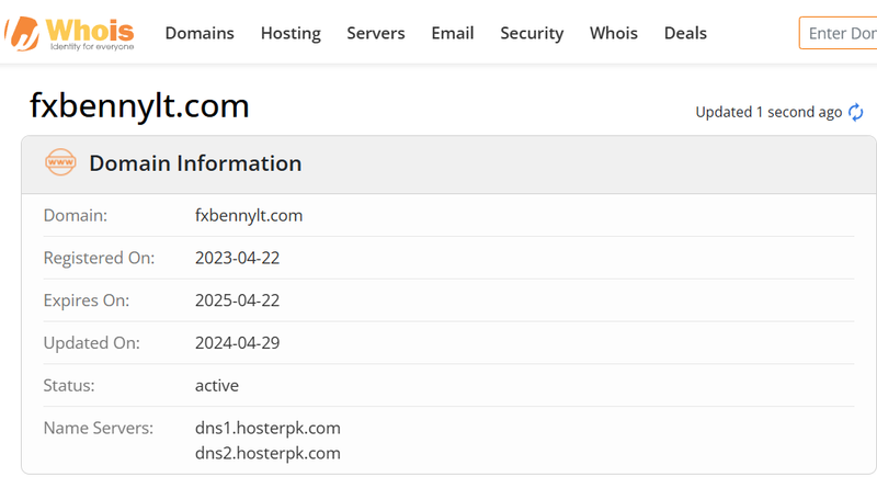 Whois lookup results