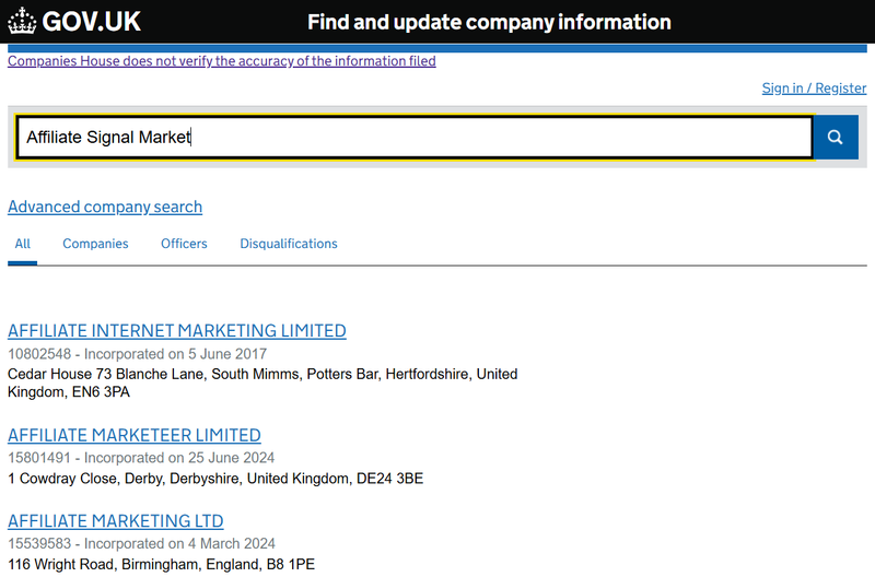 Companies House Query Result