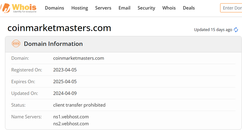 Whois lookup results