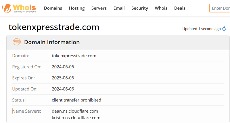 Whois lookup results