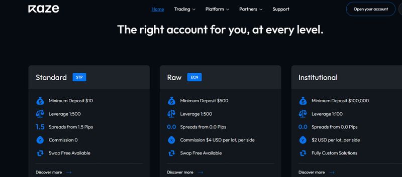 Types of Accounts at Raze Markets