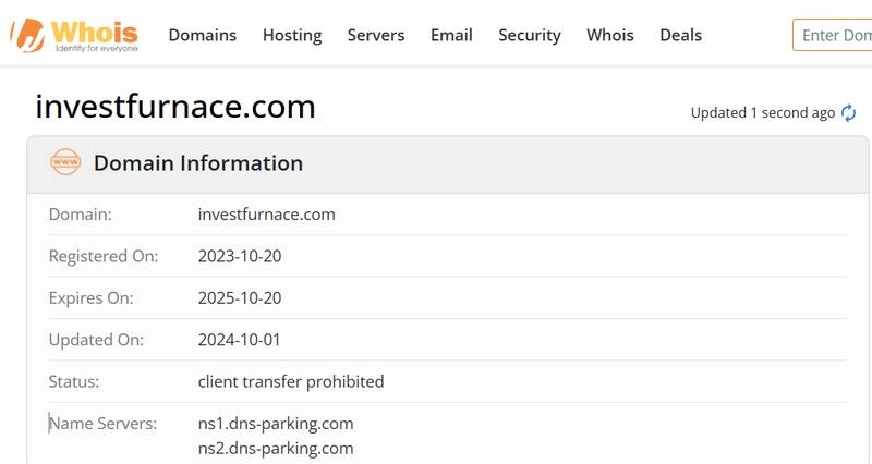 Whois lookup results
