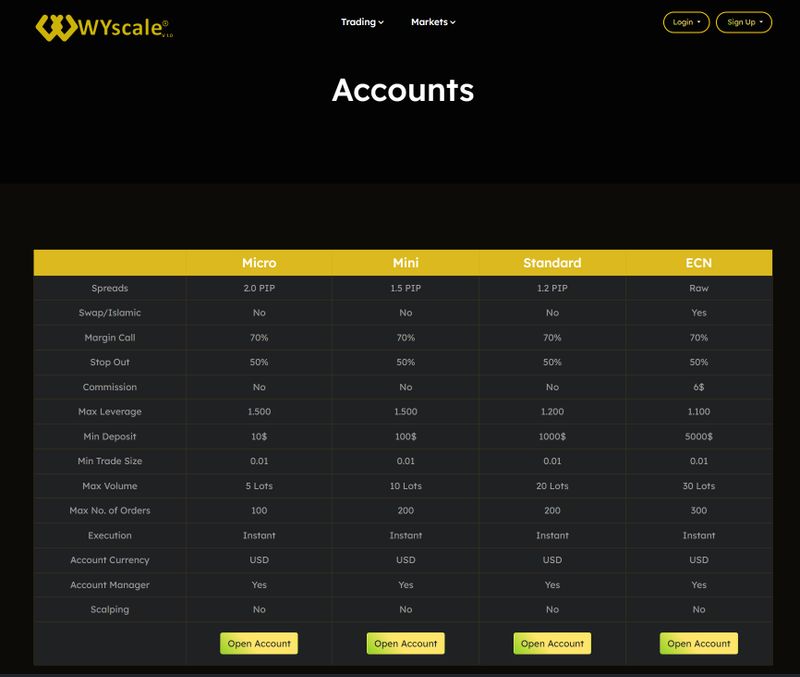 Tipos de cuentas de WYscale