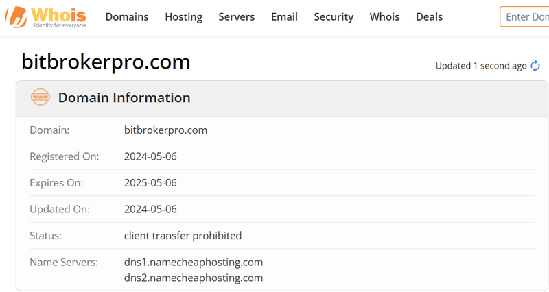 Whois lookup results