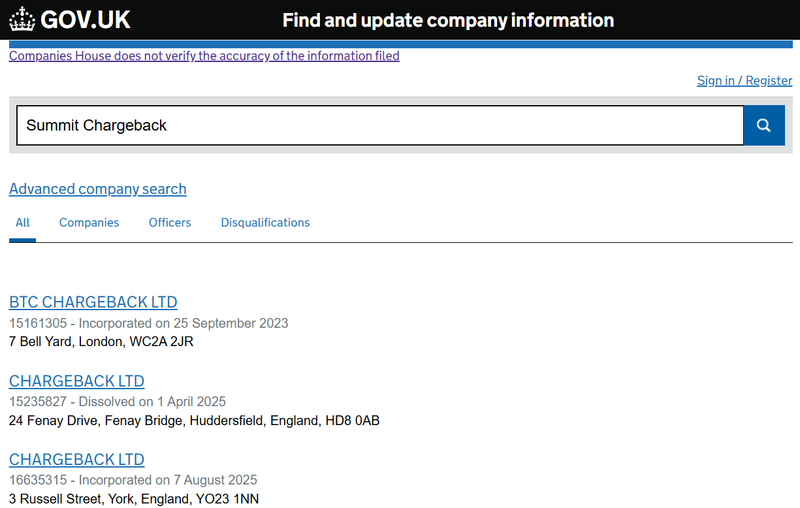 Companies House Query Result