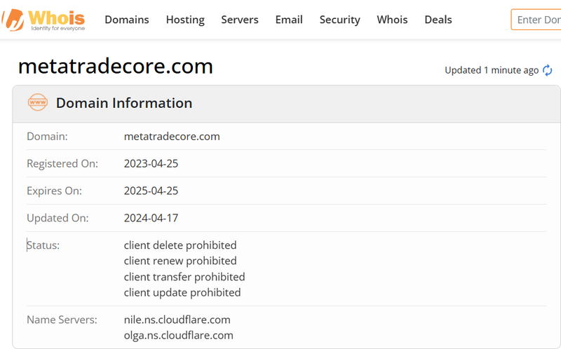Whois lookup results