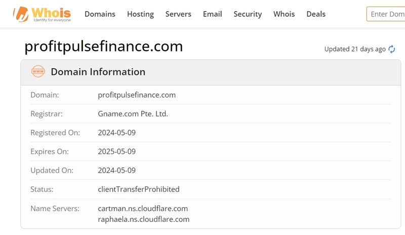 Profit Pulse Finance的官网域名注册时间