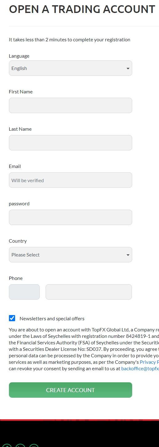 Registro de cuenta de TopFX 2