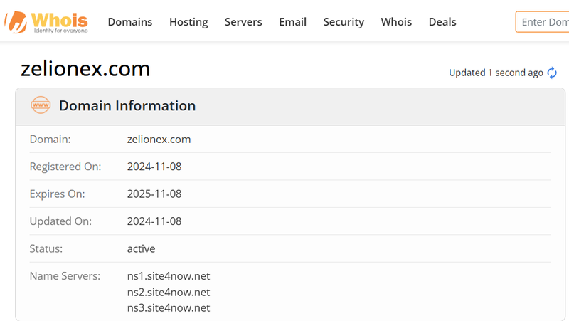 Whois lookup results